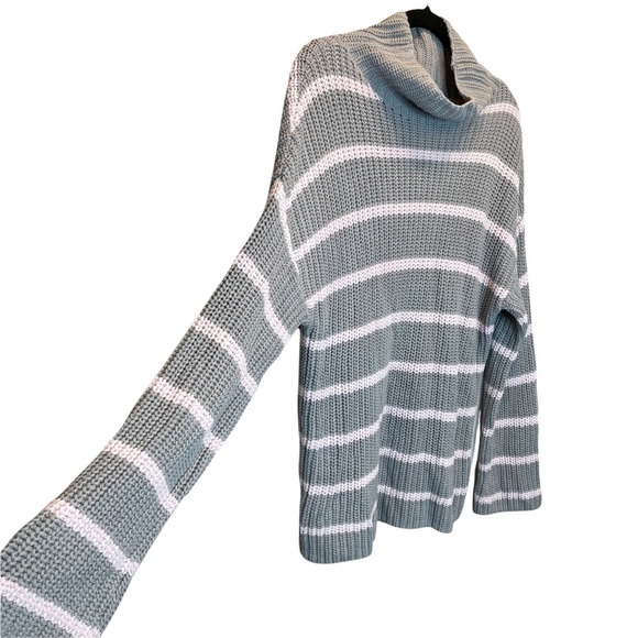 Caslon Shaker Knit Mock Neck Sweater in Grey and Pink Stripes Small NWT - Picture 3 of 7